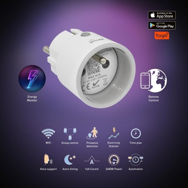 Retlux - Chytrá zásuvka 3680W/230V/Typ E/16A Wi-Fi Tuya
