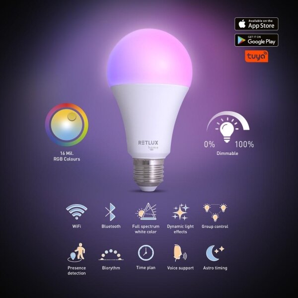 Retlux - LED RGBW Stmívatelná žárovka A70 E27/14W/230V 2700-6500K Wi-Fi Tuya