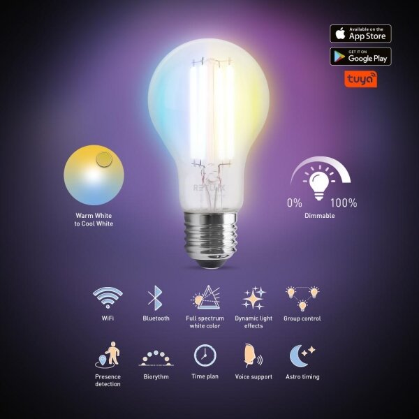 Retlux - LED Stmívatelná žárovka FILAMENT A60 E27/7W/230V 2700-6500K Wi-Fi Tuya