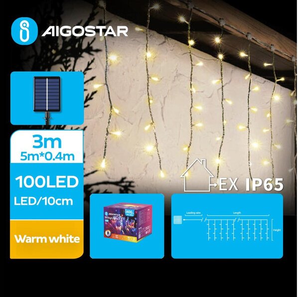 Aigostar - LED Solární řetěz 100xLED/8 funkcí 8x0,4m IP65 teplá bílá