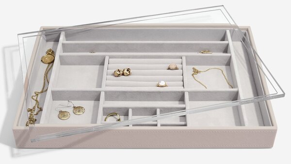 Stackers, Box na šperky s průhledným víkem Taupe Supersize Ring & Accessory Layer with Display Lid | šedobéžová 74409