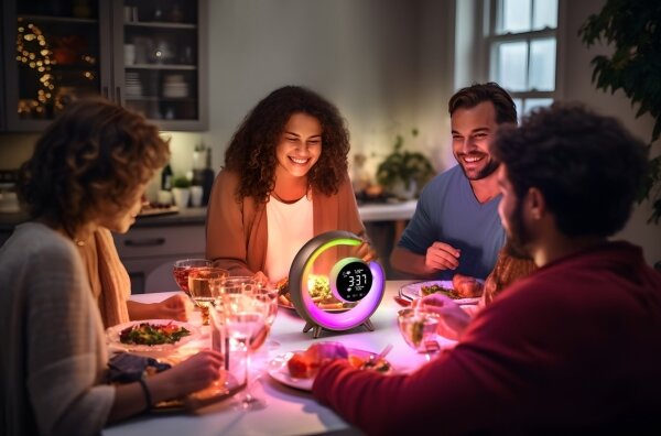 Immax 08985L-LED RGBW Stmívatelná stolní lampa s budíkem LED/20W/5V USB stříbrná