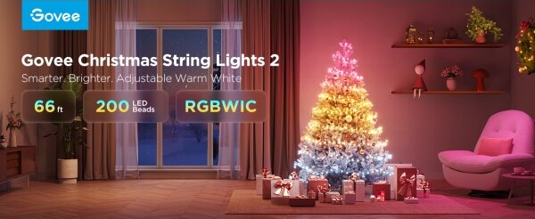 Govee - LED RGBICW Venkovní vánoční řetěz 2700-6500K 20m Wi-Fi Matter IP66