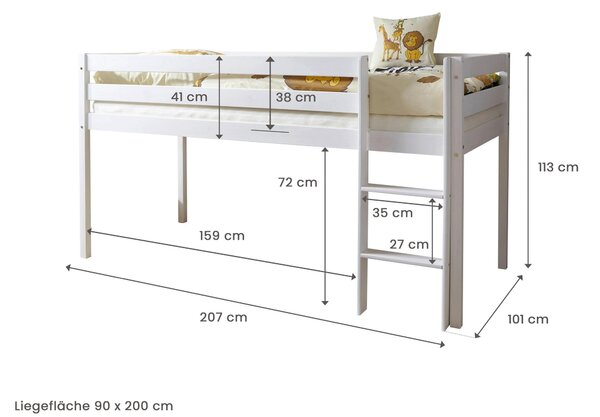 VYSOKÁ POSTEL, 90/200 cm, bílá MID.YOU - Vyvýšené postele, Online Only