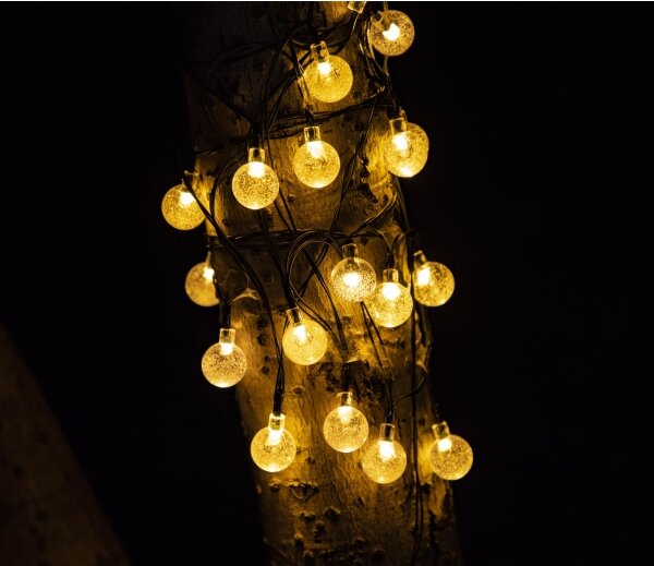 LED Solární dekorační řetěz BUBBLE GLASS 20xLED/8 funkcí 4,85 m 600 mAh IP44
