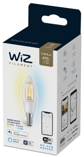 LED Stmívatelná žárovka C35 E14/4,9W/230V 2700-6500K CRI 90 Wi-Fi - WiZ