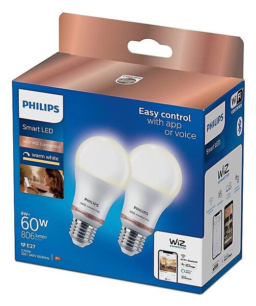 SADA 2x LED Stmívatelná žárovka Philips A60 E27/8W/230V Wi-Fi