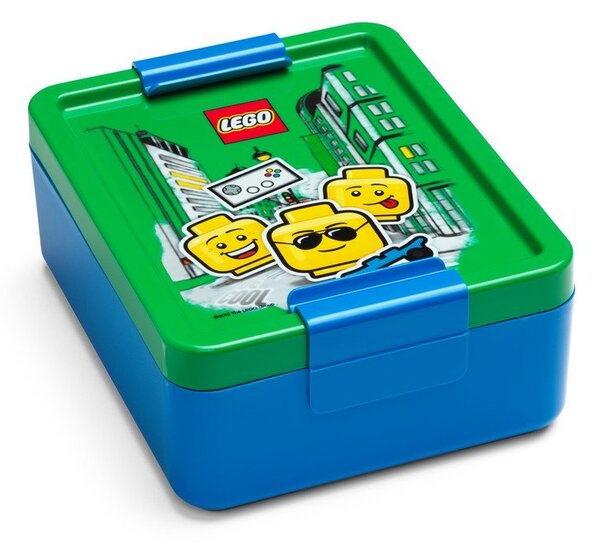 Modrý box na svačinu se zeleným víčkem LEGO® Iconic