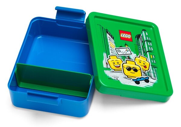 Modrý box na svačinu se zeleným víčkem LEGO® Iconic