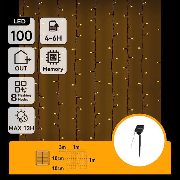 Aigostar - LED Solární řetěz 100xLED/8 funkcí 4x1m IP65 teplá bílá