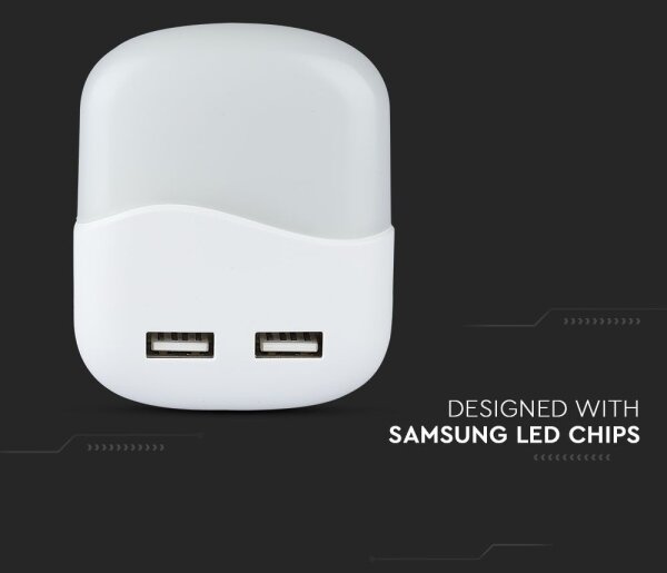 LED Noční světlo se senzorem soumraku do zásuvky 2xUSB LED/0,45W/230V 3000K