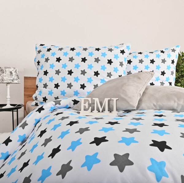 Povlečení bavlněné hvězdičky modré EMI, Standardní set jednolůžko obsahuje 1x 140x200 + 1x 70x90