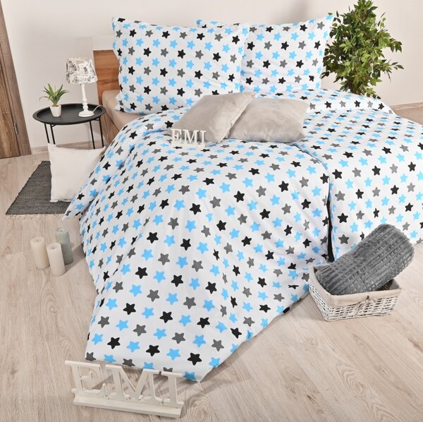Povlečení bavlněné hvězdičky modré EMI, Standardní set jednolůžko obsahuje 1x 140x200 + 1x 70x90