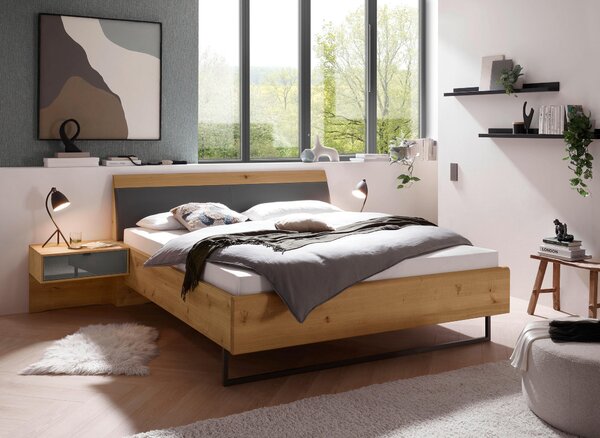 POSTEL S NOČNÍMI STOLKY, 180/200 cm, dub bianco, lávově šedá Dieter Knoll - Postele s nočními stolky