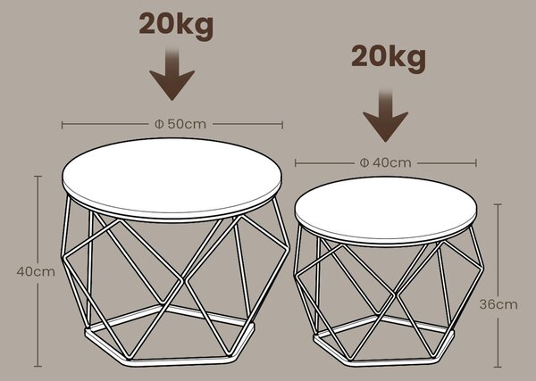 SADA KONFERENČNÍCH STOLKŮ, bílá, kov, kompozitní dřevo, 50-40/50-40/40-36 cm MID.YOU - Konferenční stolky, Online Only