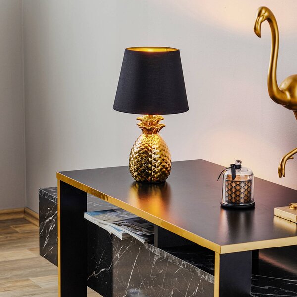 Reality Leuchten Keramická stolní lampa Pineapple zlatočerná, Mosaz / zlato, Obývací pokoj / jídelna, Keramika, Moderní