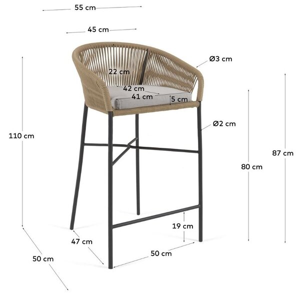 Béžová pletená barová židle Kave Home Yanet 80 cm