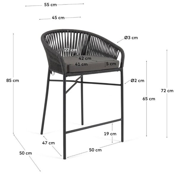 Černá pletená barová židle Kave Home Yanet 65 cm