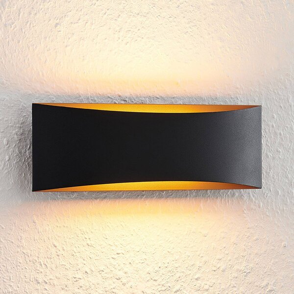 Arcchio LED nástěnné svítidlo Jelle, 27 cm, černá/zlatá, nahoru/dolů, Černá, Obývací pokoj / jídelna, Hliník, Moderní