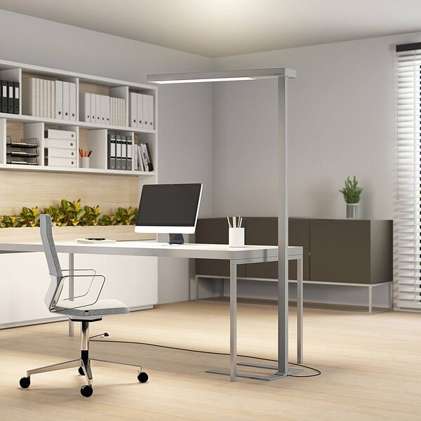 Arcchio LED kancelářská stojací lampa Susi, stříbrná, senzor, stmívač,, stmívatelný, Hliník / šedá / zinek, Pracovna / kancelář, Hliník, Moderní