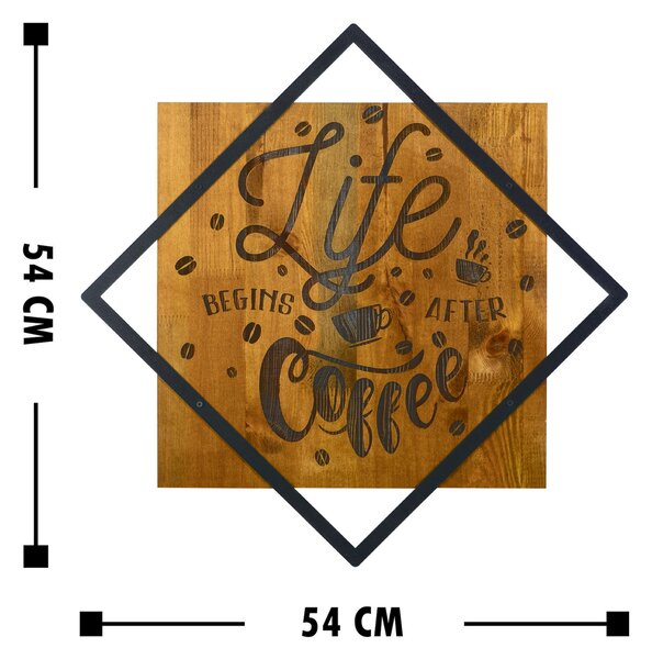 ASIR Nástěnná dekorace dřevo LIFE BEGINS AFTER COFFEE 54 x 54 cm