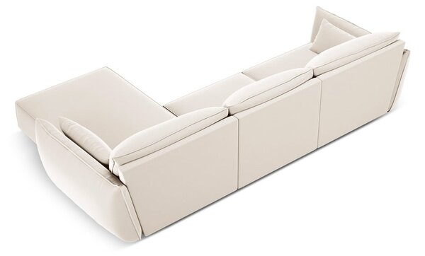 Béžová sametová rohová pohovka (pravý roh/s lenoškou) Vanda – Mazzini Sofas