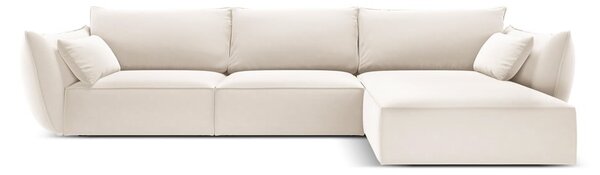 Béžová sametová rohová pohovka (pravý roh/s lenoškou) Vanda – Mazzini Sofas