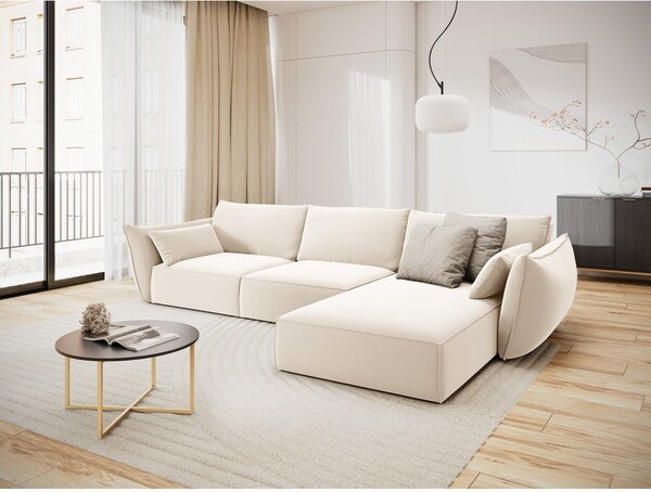Béžová sametová rohová pohovka (pravý roh/s lenoškou) Vanda – Mazzini Sofas