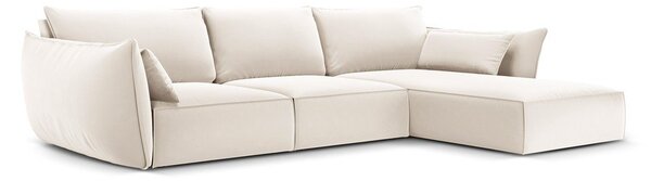 Béžová sametová rohová pohovka (pravý roh/s lenoškou) Vanda – Mazzini Sofas