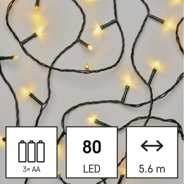 LED venkovní řetěz 80xLED/3xAA 6,1m IP44 teplá bílá