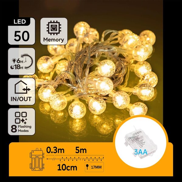 Aigostar - LED Venkovní řetěz 50xLED/3xAA/8 funkcí 5,3 m IP44 teplá bílá