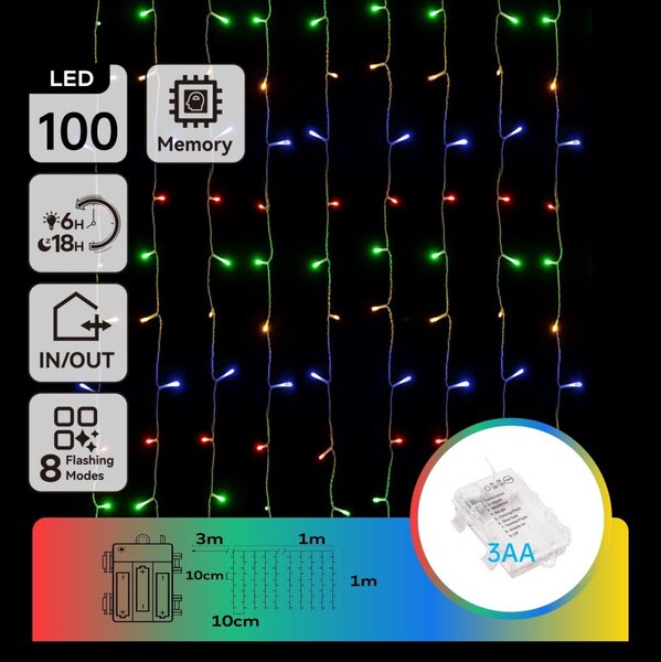 Aigostar - LED Venkovní vánoční řetěz 100xLED/8 funkcí 3xAA 4x1m IP44 multicolor