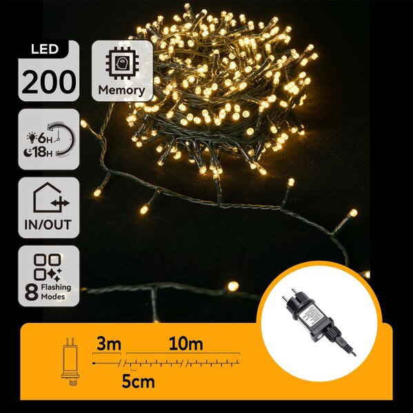 Aigostar - LED Venkovní vánoční řetěz 200xLED/8 funkcí 13m IP44 teplá bílá