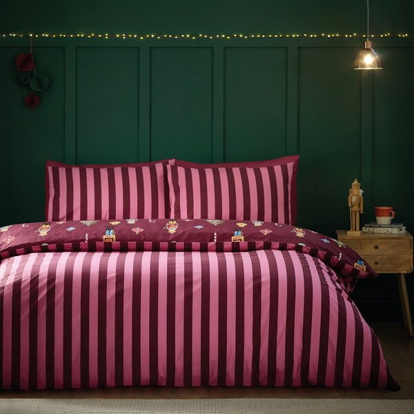 Růžové/fialové povlečení na jednolůžko 135x200 cm Nutcracker Stripe – Catherine Lansfield