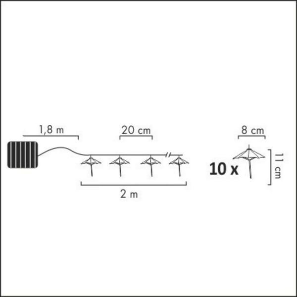 LED Solární řetěz 10xLED/1,2V 300 mAh 3,8 m IP44 deštníky