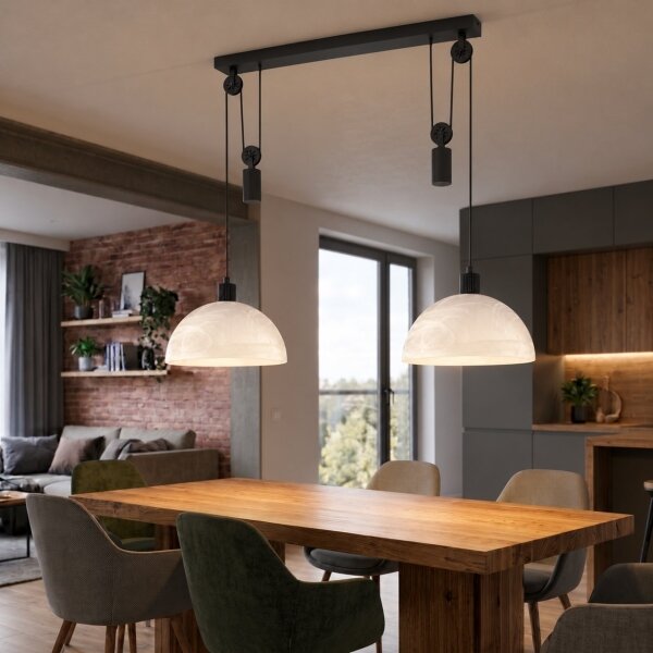 BRILAGI - LED Lustr na lanku RETRO GLASS 2xE27/40W/230V černá/bílá