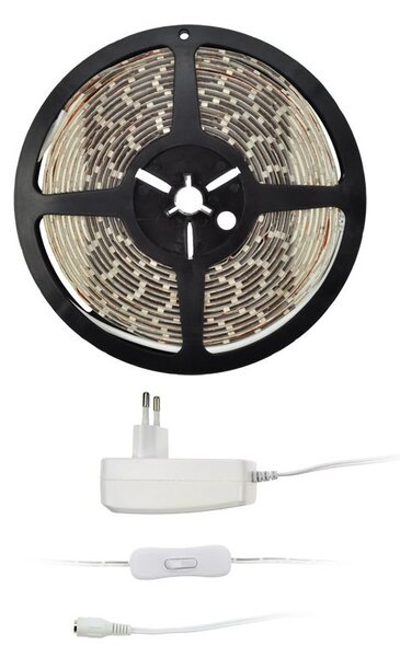 SOLIGHT LED pásek s testrem, 5m, sada s 12V adaptérem, 4,8W/m, IP20, 3000K teplá bílá