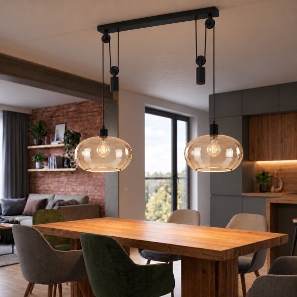BRILAGI - LED Lustr na lanku RETRO GLASS 2xE27/40W/230V černá/kouřová béžová