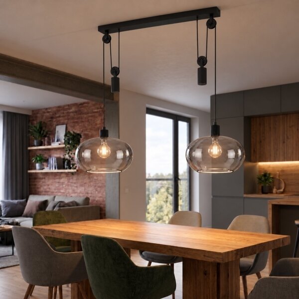BRILAGI - LED Lustr na lanku RETRO GLASS 2xE27/40W/230V černá/kouřová šedá