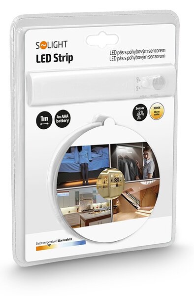 SOLIGHT LED pásek s pohybovým senzorem, 1m, 4x baterie AAA, IP20, 3000K teplá bílá