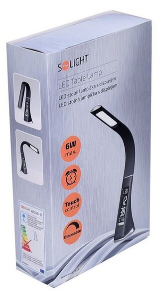 SOLIGHT LED stolní lampička s displejem 6W/4100K/300Lm, černá
