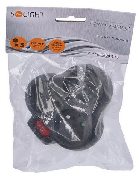 SOLIGHT Zásuvka rozbočovací s vypínačem P99B 3x 230V/10A, černá