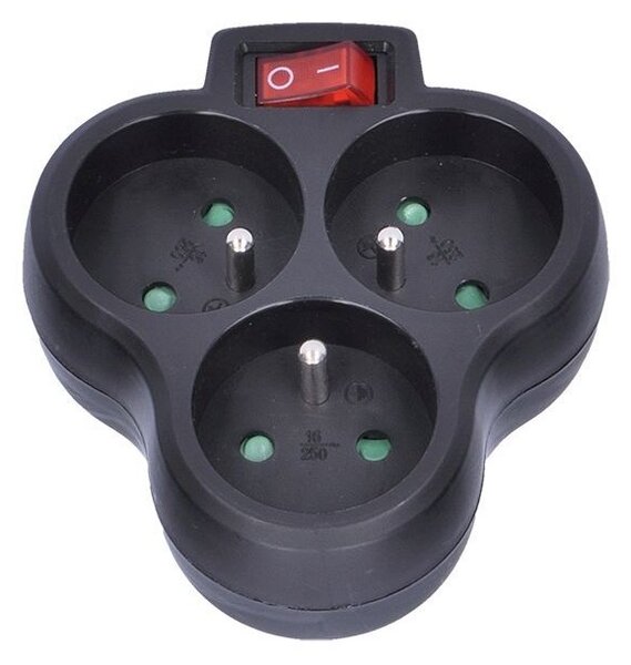 SOLIGHT Zásuvka rozbočovací s vypínačem P99B 3x 230V/10A, černá