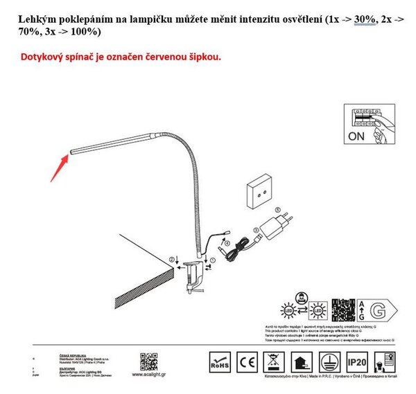 ACA Lighting LED stmívatelná stolní lampička DELGADO 5W/230V/4000K/320Lm/120°/IP20, zlatá