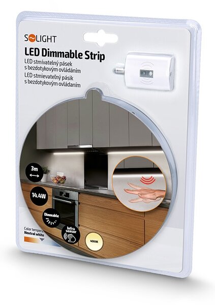 SOLIGHT LED stmívatelný pásek s bezdotykovým ovládáním, 3m, 180 LED, 4000K, 230V