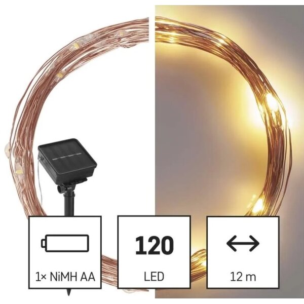 LED Solární řetěz LED/2,4W/1,2V 1xAA 15 m IP44 3000K 600 mAh