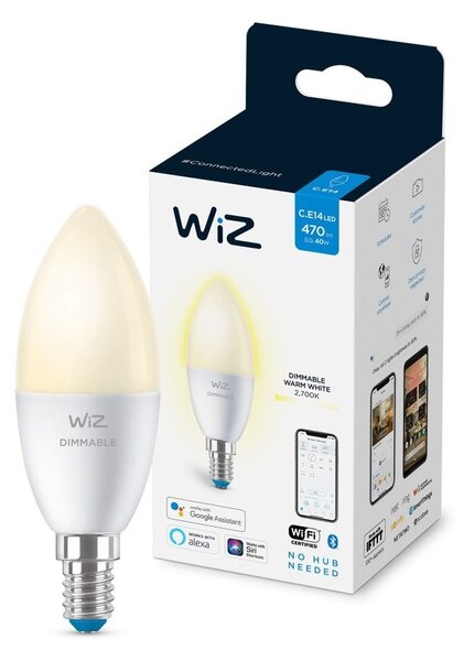 LED Stmívatelná žárovka C37 E14/4,9W/230V 2700K CRI 90 Wi-Fi - WiZ