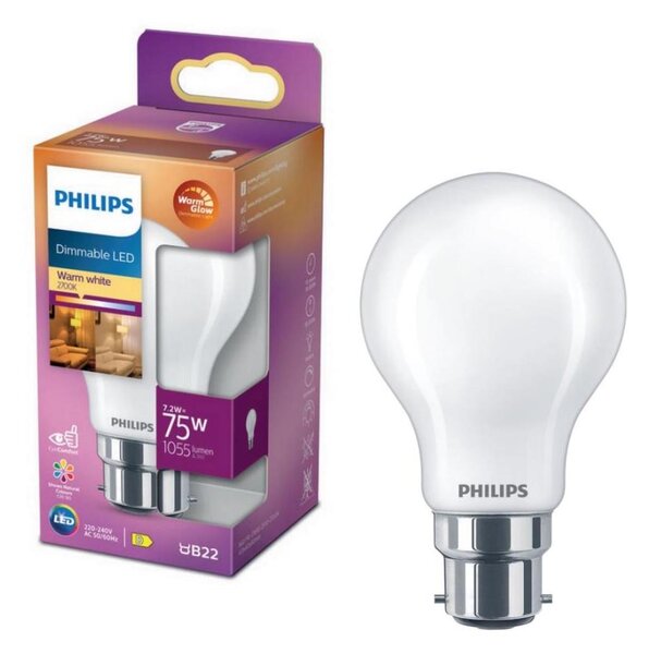 LED Stmívatelná žárovka Philips Warm Glow B22/7,2W/230V 2200-2700K CRI 90