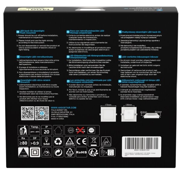 Aigostar - LED Podhledové svítidlo LED/12W/230V 4000K 17,5x17,5 cm bílá