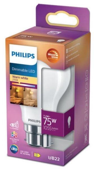 LED Stmívatelná žárovka Philips Warm Glow B22/7,2W/230V 2200-2700K CRI 90